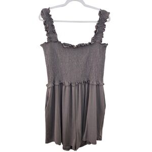 Deepself Gray Smocked Bodice Romper Ruffle Strap‎ Sleeveless Shorts Jumpsuit XL